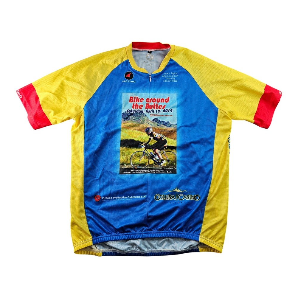 Pactimo Cycling‎ Jersey Men's XL Yellow Blue Bike Around the Buttes Event Zip-Up
